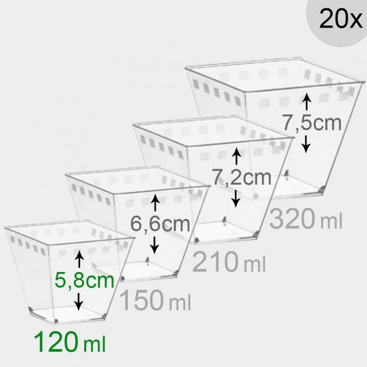 Kubeczki na desery, przezroczyste, 20 szt., różne rozmiary