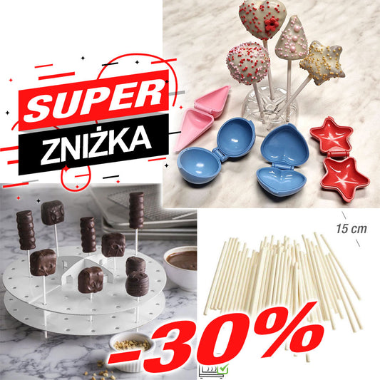 Zestaw (4-częściowy) + stojak + patyczki do idealnych Cake Pops